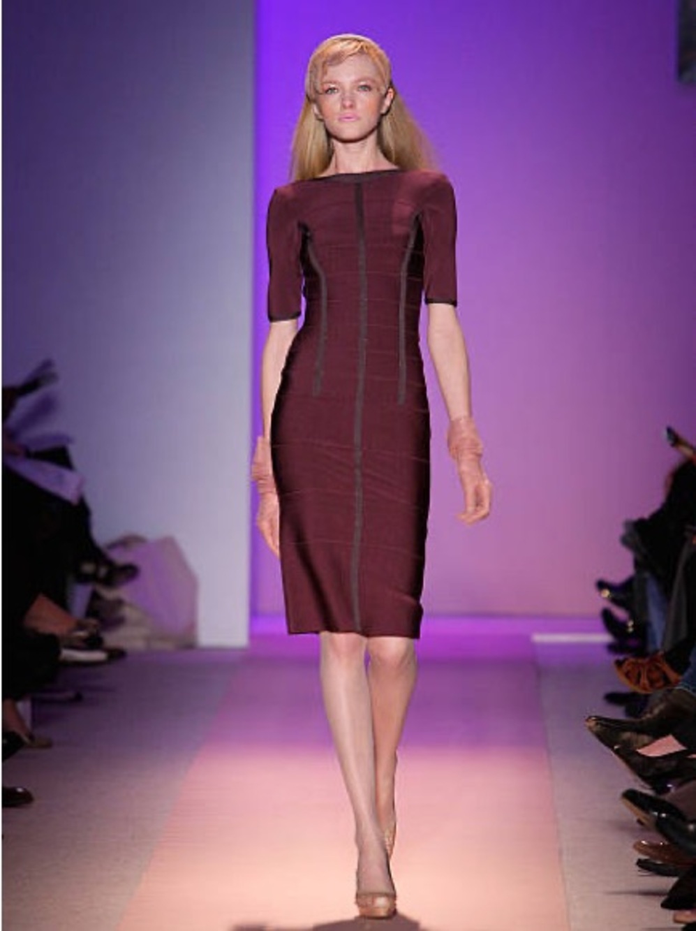 New HERVE LEGER F/W 2008 Beaded Short Sleeve Backless Bandage Dress in Purple